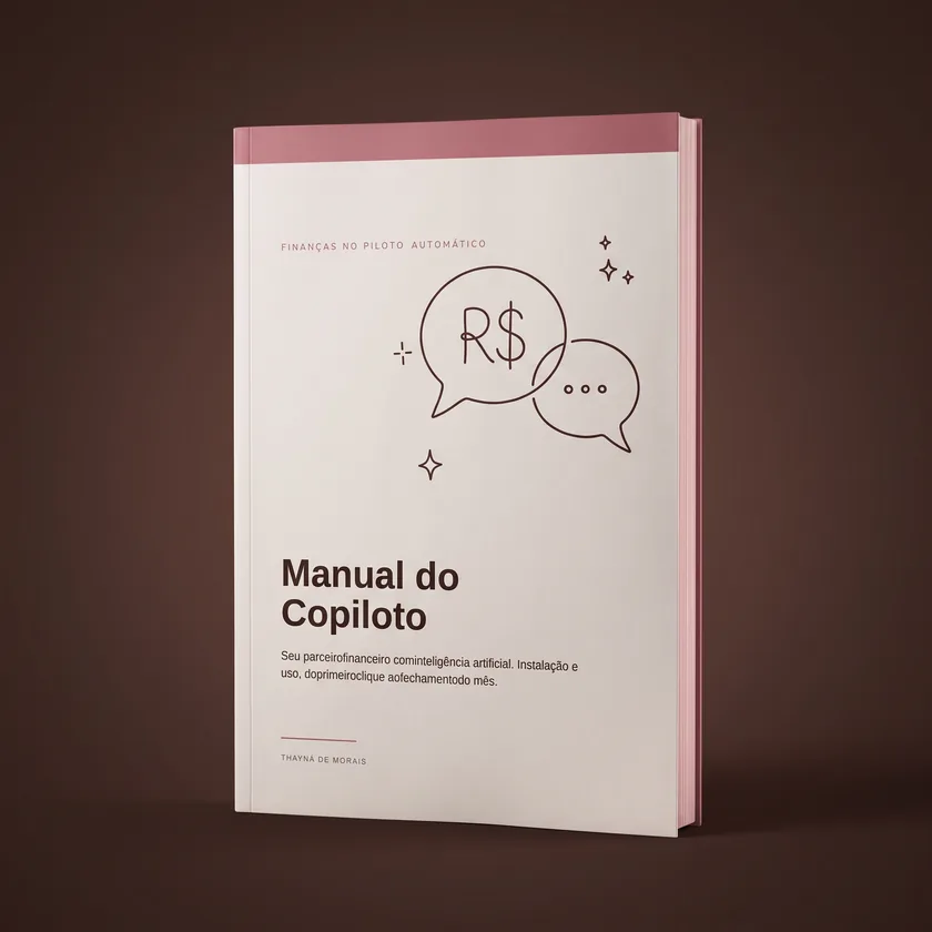 Capa do Manual do Copiloto, um livro em tons de rosa e marrom com o ícone de cifrão dentro de um balão de conversa.